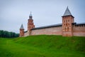 Panoramic view of the Veliky Novgorod Kremlin walls and towers