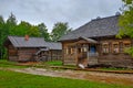 Rural wooden houses in Vitoslavlitsy Museum Royalty Free Stock Photo