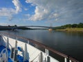 Veliky Novgorod, Russia. Boat trip on the Volkhov river. Royalty Free Stock Photo