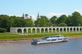 Veliky Novgorod. Russia. Boat on The Volkhov River