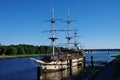 VELIKY NOVGOROD, RUSSIA - July, 2021: Frigate Flagman on the Volkhov River Royalty Free Stock Photo