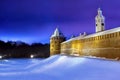 Veliky Novgorod, Russia, 29.12.2018. Novgorod Kremlin in the evening in the winter Royalty Free Stock Photo