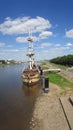 Veliky Novgorod, Russia. Restaurant-ship on the Volkhov River. Royalty Free Stock Photo