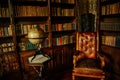 Velke Brezno, Czech Republic, 26 June 2021: chateau Velke Brezno, castle interior with baroque furniture, library with bookshelves