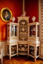 Velke Brezno, Czech Republic, 26 June 2021: chateau Velke Brezno, castle interior with baroque furniture, red dining room, white