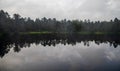 Velke Mechove jezirko lake with trees and sky mirroring in Jeseniky mountains in Czech republic Royalty Free Stock Photo