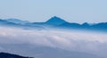 Velky Choc with other hills around from Lysa hora hill in winter Moravskoslezske Beskydy mountains in Czech republic Royalty Free Stock Photo