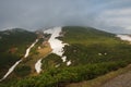 Velky Krivan, mountain in Mala Fatra, Slovakia, view from path under Chleb in spring cloudy day Royalty Free Stock Photo