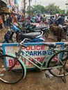 Vellore, india, street scene with pushbikes and motorcycles