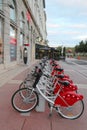 Velo v bicycle sharing station in Lyon, France Royalty Free Stock Photo