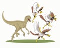 Velociraptor chased ancient birds cartoon Royalty Free Stock Photo