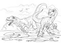 Velociraptor. Dinosaur coloring page for children and adults, hand drawn illustration. A4 size. Design for wallpapers