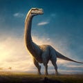 Velociraptor dinosaur walking in the field. 3d render Generative AI