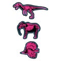 Velociraptor, elephant, fish neon skeleton illustration