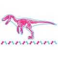 Velociraptor light neon skeleton illustration. Fossil cartoon