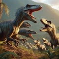 Velociraptors communicating using complex vocalizations to cor Royalty Free Stock Photo