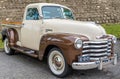 VELSERBROEK - MAY 19 2019: Vintage american truck from the fifties. Shiny with a lot of chrome
