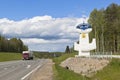 A truck crosses the border of the Arkhangelsk Region on route M 8