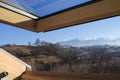 Velux from an mountain lodge with an beautiful view.
