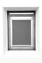 Velux style window with grey blackout blind shutter fitted Black and White