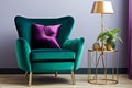 A velvet armchair that adds elegance to a vintage living room in rich jewel tones