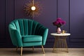 A velvet armchair that adds elegance to a vintage living room in rich jewel tones