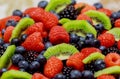 velvet cake with beautiful berries strawberries, raspberries, blueberries Royalty Free Stock Photo