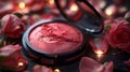 Velvet Finish Cream Blush in Open Container with Rose Petals Royalty Free Stock Photo