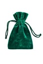 Velvet green pouch isolated on white