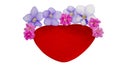 Velvet heart and natural flowers Royalty Free Stock Photo