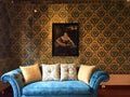 Velvet Sofa in Living Room at the Museo Remigio Crespo Toral, Cuenca Ecuador Royalty Free Stock Photo