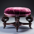 Velvet Victorian Foot Stool: Dark Wood With Pink Velvet Fabric