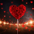 Velvet Visions: Dark Valentine's Day Background Featuring Heart Flowers and Bokeh Magic