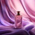 Velvet Waves: Luxury Perfume Bottle on Pink-Purple Background Royalty Free Stock Photo