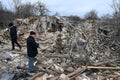 Velyka Vilshanytsia, Ukraine - March 9, 2023: Rubble of a house following a Russian strike in Lviv region