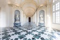 Venaria Reale, Italy - January 2023: luxury interior old royal palace. Gallery perspective with window