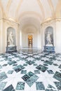 Venaria Reale, Italy - January 2023: luxury interior old royal palace. Gallery perspective with window
