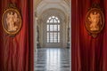 Venaria Reale, Italy travel destination. Luxury gallery perspective, decorative marble, indoor, nobody, Royal Palace