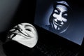 Vendetta mask on computeur Royalty Free Stock Photo