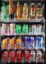 Vending machine with canned and bottled drinks. London, England.