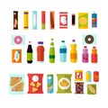 Vending machine product items set. Vector illustration in flat style. Food and drinks design elements, icons
