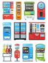 Vending machine vector vend food or beverages with candies and vendor machinery technology to buy snack or drinks Royalty Free Stock Photo