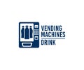 Vending machines on sale of drinks, bottled beverage and juice, logo design. Buying drinks and soda, automatic selling or sell, co