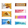 Vending products. Snack package. Fast food packs. Chocolate and biscuit. Isolated packaging for cookie or candy. Cracker Royalty Free Stock Photo