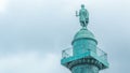 Vendome column with statue of Napoleon Bonaparte on the Place Vendome timelapse. Paris, France. Royalty Free Stock Photo