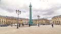 Vendome column with statue of Napoleon Bonaparte on the Place Vendome timelapse . Paris, France. Royalty Free Stock Photo