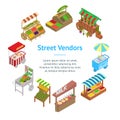 Vendor Food Street Signs 3d Banner Card Circle Isometric View. Vector Royalty Free Stock Photo