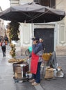 Vendor of roasted chestnuts in Rome, Italy