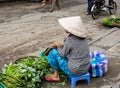 A vendor selling vegetables on street in Hoi An, Vietnam Royalty Free Stock Photo