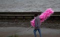 A vendor sells candy floss at Patenga Sea Beach Royalty Free Stock Photo